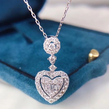 隔日到貨 夢幻逸品 專櫃 海洋之心 拼鑲 莫桑鑽 項鍊 項鏈 鍍18k白金N38