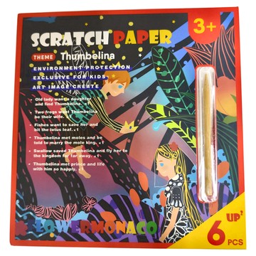 Flowermonaco 炫彩童話故事刮畫包 6件裝 3歲以上兒童適用  拇指姑娘  1組