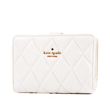 KATE SPADE 絎縫菱格紋對開釦式中夾-奶霜白