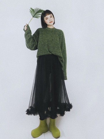 手工網紗高腰A字裙 長裙 紗裙 長版層次穿搭