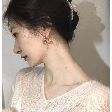 新款♥光面凹凸不規則耳釘設計感法式冷淡風褶皺C形耳環個性氣質耳圈女