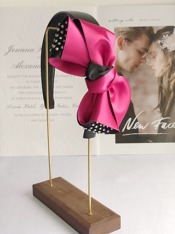 原創高端側邊玫紅色大蝴蝶結髮箍