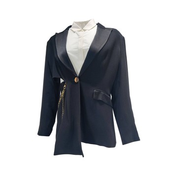 TOORDER光澤感修身挖腰鍊條西裝外套