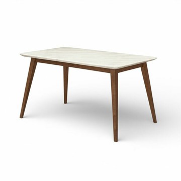 森嶼岩白實木餐桌｜胡桃木色桌腳×岩白桌面｜北歐日系餐桌｜可搭實木餐椅｜現成品 TBB061