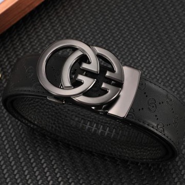 酷奇雙G皮帶男真皮自動扣商務時尚百搭青中年男款字母滑道褲腰帶