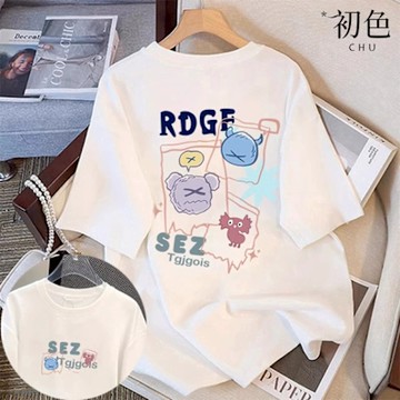 初色 卡通插畫雙面印花大碼寬鬆T恤圓領短袖上衣女上衣-共2款4色-11528.11529(M-3XL可選/現貨+預購)