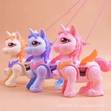 🔥【臺灣出貨】電動牽繩獨角獸 獨角獸玩具 牽繩玩具 燈光音樂玩具 走路小馬玩具 彩虹小馬玩具 兒童益智玩具