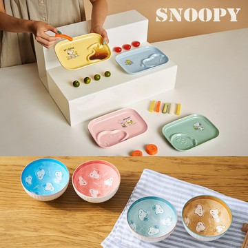 Snoopy史努比 陶瓷造型2入餐盤+2入陶瓷碗(餐桌4件組)