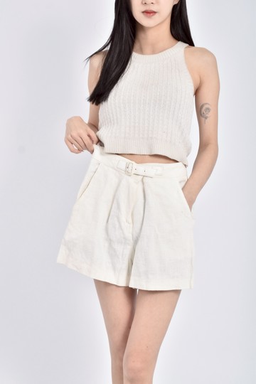 (S) 【簡立喆私服】ebony eyes韓牌高腰質感假腰帶白色短褲