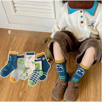 【5入一包】童襪 可愛襪子 恐龍襪 格子襪 動物襪 撞色結襪 兒童襪 男童襪 半筒襪 中筒襪 台灣出貨 台灣賣家