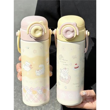 粉色少女心保溫杯女生高顏值吸管杯316不銹鋼學生上學直飲水杯子