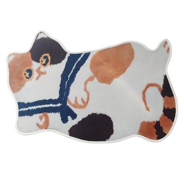 西格傢飾 Mewji喵喵汪汪毛絨防滑吸水地墊 超柔吸水纖維  40 x 60cm  三花貓  1個