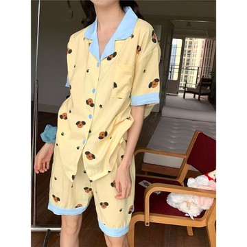 馨幫幫Homedress 夏季新款卡通小狗印花睡衣女套裝短袖短褲家居服