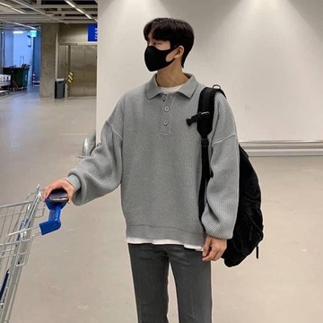 【AMERO】男裝 女裝 長袖針織POLO衫 排扣 情侶裝