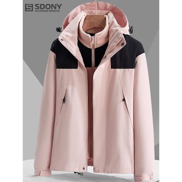 戶外沖鋒衣女三合一可拆卸防風防水加絨加厚可拆卸保暖登山服外套