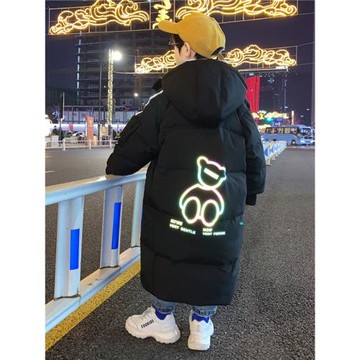 兒童羽絨絲服男童中大童中長款2024新款加厚童裝男大童反光熊