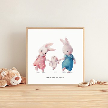 家是心之所向 - 溫暖親子兔子掛畫/兒童節禮物/客廳佈置/臥室裝飾