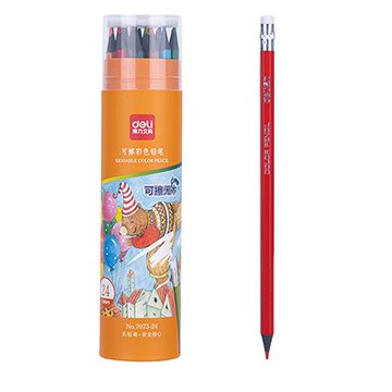 得力Deli可擦拭彩色鉛筆/7073-24/24色