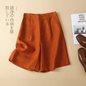 韓索美外貿剪標夏季新款文藝棉麻短褲寬松闊腿褲薄款五分褲女中褲