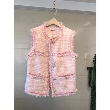 小香風馬甲女2025新款春秋爆款粉色網紅夏季薄款背心高端馬夾上衣