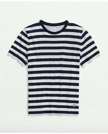 Brooks Brothers Men's Striped T-Shirt in Linen-Cotton Blend | Navy | Size Large