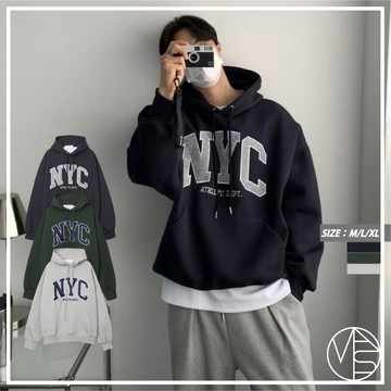 【MKST.STUDIO】韓國 NYC 貼布刺繡 內刷毛帽T 長袖上衣 刷毛上衣 大學T 長T 帽T 韓國男裝