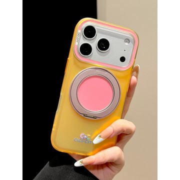 蘋果18Promax手機殼iphone17pm新款多巴胺糖果色冰透磨砂檸黃撞色帶360旋轉支架16簡約15防摔保護套