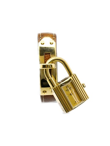 Hermès - 1990-2000 pre-owned Kelly Cadena 38mm - women - Gold Plated/Calf Leather - One Size