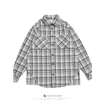 秋季新款日系小香風格子襯衫外套情侶復古寬松休閑夾克上衣男襯衣