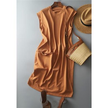 歐貨時髦斜口袋無袖T恤裙女神范