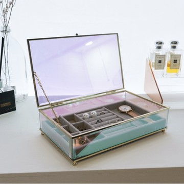 目喜生活｜歐若拉・極光玻璃飾品珠寶收納長方寶盒（絨布款）