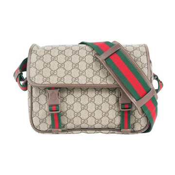Gucci 綠紅雙釦造型翻蓋小款郵差包(米色烏木色)