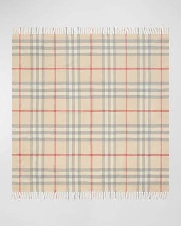 Kid's Check-Print Fringe Trim Blanket