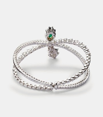 Yeprem Reign Supreme 18kt white gold bangle with diamonds and emerald