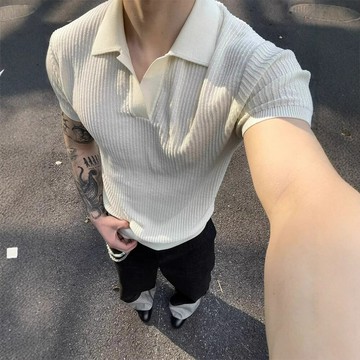 老錢風冰絲polo短袖衫男夏季薄款透氣高級感輕熟休閑針織翻領T恤鑫弘-衣錦男裝