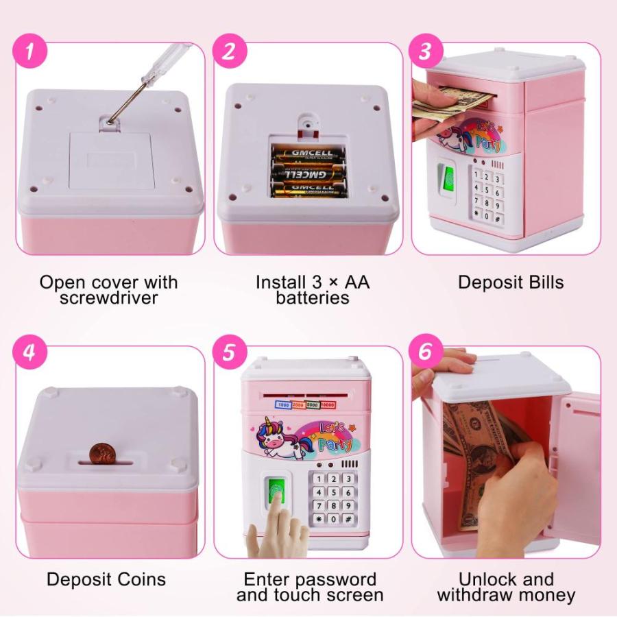 Unicorn Piggy Bank Girls, Fingerprint Password Code Lock ATM Machine with