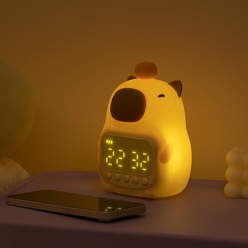 水豚 夜燈鬧鐘 小夜燈 貪睡模式 5分鐘 5種鬧鈴 鬧鐘 水豚 自動關燈 2組鬧鐘 賴床 貪睡 夜燈