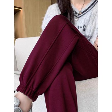 安可拉紅衛褲女秋冬保暖加絨2025新款束腳運動休閑高腰寬松哈倫褲