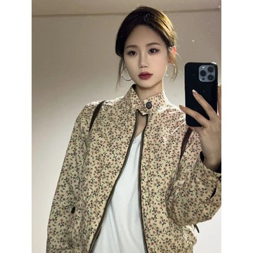 【砂糖夢境】兩面穿外套女款春秋2024新款爆款美式復古立領情侶款休閒夾克上衣