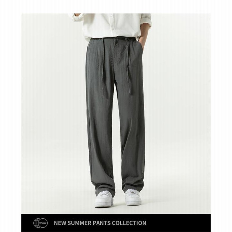 シンプル ワイド スラックス メンズ ウエスト紐 リゾート感 URBAN COLLECTION スラックス メンズ ストレッチ ウエスト紐