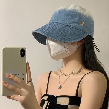 🌞趙露思同款帽子漸變色牛仔漁夫帽女夏季大頭圍顯臉小遮陽防晒帽潮優質