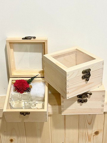 12x12x8cm空木盒-永生花木盒子木質包裝盒復古透明蓋首飾實木收納