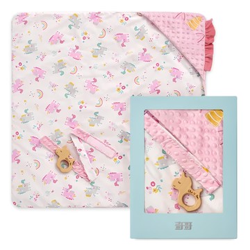 奇哥 豆趣包巾 + 手搖鈴禮盒  粉色  1盒