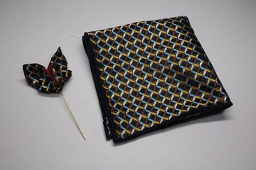 菱形格真丝蝴蝶胸针口袋巾/婚礼百搭神器