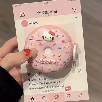 Kitty耳機套🎀 創意甜甜圈kt貓適用AirPods1/2代耳機套蘋果無線藍牙pro新款3代女
