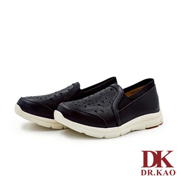 【DK 氣墊鞋】幾何鏤空皮革厚底懶人女鞋 53-5021-90 黑色