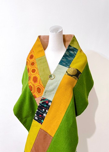 獨一無二純手作日式傳統文樣拼接羊毛圍巾披肩