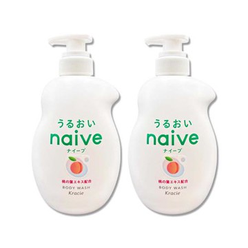 (2瓶超值組)日本Kracie葵緹亞-naive 100%植萃胺基酸香氛水潤溫和沐浴乳530ml/瓶-桃葉(粉)(草本潤澤沐浴露,光滑柔嫩滋潤潔膚露)