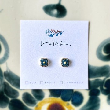 【改良再製】小花 金繕 陶器 耳環 耳夾 無耳洞耳夾 藍色 迷你 小巧 金色 金 花 纖細 精緻 陶瓷 禮物 贈禮