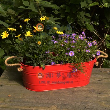彩色花園陽臺大花盆麻繩復古 長圓大花盆鐵制陽臺種菜花盆【淘夢屋】